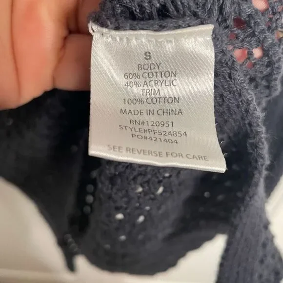 Hippie Rose Womens Crochet Open Knit Sweater S Navy Blue Retro Fishnet Pullover - Picture 5 of 6